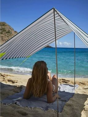 Striped Beach Canopy Sun Shade - Gray/White
